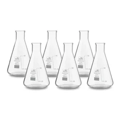 Bello 6pcs Borosilicate 3.3 Glass 50ml Conical Flask with Graduation Marks for Laboratory