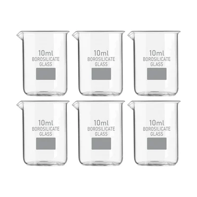 Bello 6pcs Borosilicate 3.3 Glass Beaker 10 ml with Graduation Marks for Laboratory