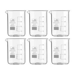 Bello 6pcs Borosilicate 3.3 Glass Beaker with Graduation Marks, 50ml Capacity for Laboratory