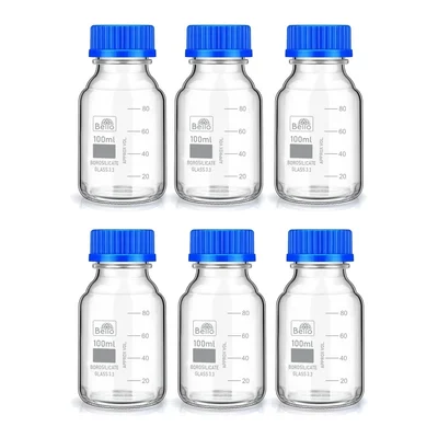 Bello 6pcs Borosilicate Glass Reagent Bottle 100ml with Leak Proof Blue Screw Cap
