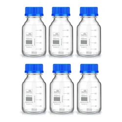 Bello 6pcs Borosilicate Glass Reagent Bottle 100ml with Leak Proof Blue Screw Cap