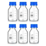 Bello 6pcs Borosilicate Glass Reagent Bottle 250ml with Leak Proof Blue Screw Cap