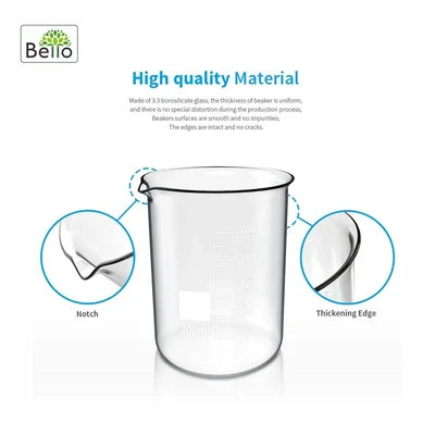 Bello Borosilicate 3.3, Set of 2 Glass Beaker 250 ml, 1000 ml with Graduation Marks for Chemistry Laboratory