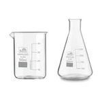 Bello Borosilicate 3.3 Glass, 50 ml Beaker and 250 ml Conical Flask with Graduation Marks, Set of 2