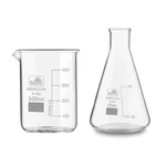 Bello Borosilicate 3.3 Glass, 500 ml Beaker and 50 ml Conical Flask with Graduation Marks, Set of 2