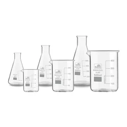 Bello Borosilicate 3.3 Glass, Combo of 3 Beakers and 3 Conical Flask of 25 ml, 250 ml, 500 ml with Graduation Marks