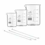 Bello Borosilicate 3.3 Glass 3pcs Beaker 50ml, 100ml, 250ml with 3pcs Stirring Rod 200mmX6mm