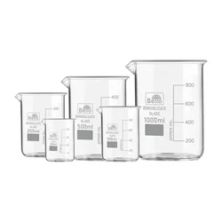 Bello Borosilicate 3.3 Glass 5pcs Beaker of 50 ml, 100 ml, 250 ml, 500 ml, 1000 ml with Graduation Marks for Laboratory
