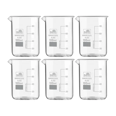 Bello Borosilicate 3.3 Glass 6pcs x 100ml Beakers with Graduation Marks for Laboratory