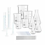 Bello Borosilicate 3.3 Glass Beaker, Conical Flask, Stirring Rod 200mmX5mm & Polypropylene Cylinder With Plastic Dropper 