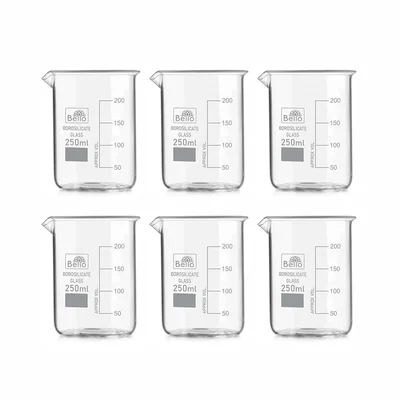 Bello Borosilicate 3.3 Glass Beaker - 250ml x 6pcs with Graduation Marks for Laboratory