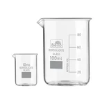 Bello Borosilicate 3.3 Glass Beaker 10 ml, 100 ml with Graduation Marks, Set of 2 Beakers for School, Collage Laboratory
