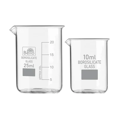 Bello Borosilicate 3.3 Glass Beaker 10 ml, 25 ml with Graduation Marks, Set of 2 Beakers for School, Collage Laboratory