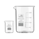 Bello Borosilicate 3.3 Glass Beaker 10 ml, 250 ml with Graduation Marks, Set of 2 Beakers for School, Collage Laboratory