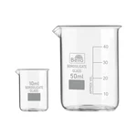 Bello Borosilicate 3.3 Glass Beaker 10 ml and 50 ml with Graduation Marks, Set of 2 Beakers for chemistry laboratory
