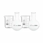 Bello Borosilicate 3.3 Glass Beaker 100ml x 2pcs & Round Bottom Boiling Flask 100ml x 2pcs for Filtration, Titration