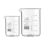 Bello Borosilicate 3.3 Glass Beaker 25 ml, 100 ml with Graduation Marks, Set of 2 Beakers for School, Collage Laboratory