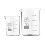 Bello Borosilicate 3.3 Glass Beaker 25 ml, 50 ml with Graduation Marks, Set of 2 Beakers for School, Collage Laboratory