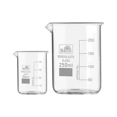 Bello Borosilicate 3.3 Glass Beaker 50 ml,100 ml with Graduation Marks for School, Collage Chemistry Laboratory