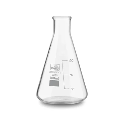 Bello Borosilicate 3.3 Glass Conical Flask 100 ml with Graduation Marks for School, Collage Laboratory