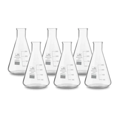 Bello Borosilicate 3.3 Glass Conical Flask 6pcs x 250ml with Graduation Marks for Laboratory