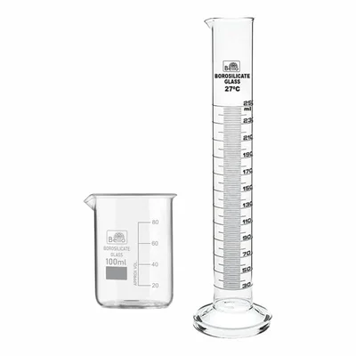 Bello Borosilicate 3.3 Glass Scientific Beaker 100ml & Cylinder 250ml Round Base for Laboratory