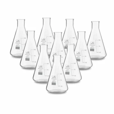 Bello Borosilicate Glass 10pcs x 100ml Conical Flask, Narrow Mouth & Transparent for Laboratory