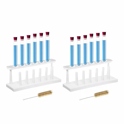 Bello Borosilicate Glass 12pcs Test Tube 15mmX125mm & 12pcs Rubber Cork with 2pcs Cleaning Brush, 2pcs Test Tube Stand