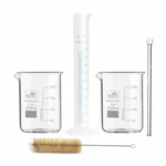 Bello Borosilicate Glass 3.3 Beaker 2pcs x 250ml, Glass Stirring Rod 200mmX6mm & Polypropylene Cylinder 100ml with Brush