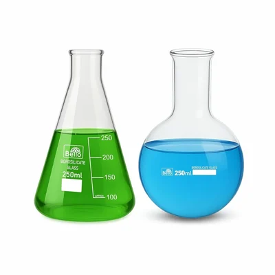 Bello Borosilicate Glass 3.3 Round Bottom Boiling Flask 250ml & Conical Flask 250ml for Laboratory