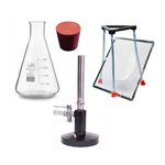 Bello Borosilicate Glass Conical Flask 250ml, Tripod Stand with Wire Gauge, Bunsen Burner, Stop Cock Brass Pipe and Cork