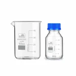 Bello Borosilicate Glass Measuring Beaker 50ml & 25ml Reagent Bottle with Leak Proof Blue Screw Cap