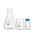 Bello Borosilicate Glass Measuring Conical Flask 500ml, Beaker 50ml & 25ml Reagent Bottle with Blue Screw Cap for Laboratory