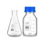 Bello Borosilicate Glass Measuring Conical Flask 50ml & Reagent Bottle 100ml with Leak Proof Blue Screw Cap