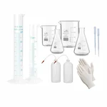 Bello Lab Experimental Equipment Kit of 11- Borosilicate Beaker, Conical Flask, Plastic Cylinder, Wash Bottle, Dropper, Gloves Set