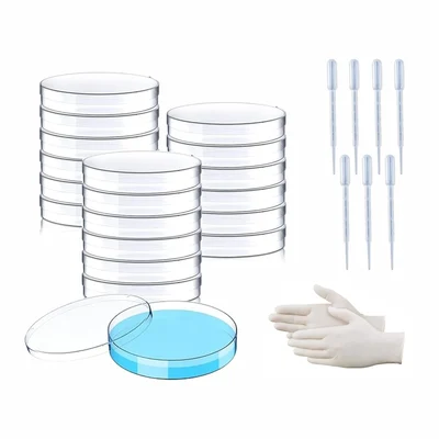 Bello Polypropylene 20pcs Petri Dish 50mm & Plastic Dropper 3ml x 7pcs, Surgical Gloves for School Laboratory
