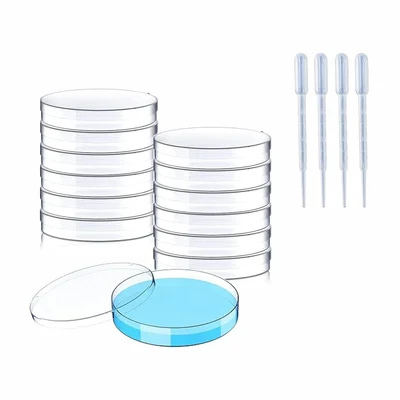 Bello Polypropylene Petri Dish 50mm x 12pcs with Dropper 3ml x 4pcs for Bacteria Cultivation, Lab Testing