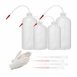 Bello Polypropylene Wash Bottle, 250ml x 2pcs & 500ml x 2pcs with Screw Cap & Flexible Tube, Dropper 3ml x 4pcs, Gloves Set