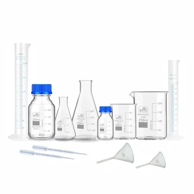 Bello Professional Kit 12pcs (Beaker, Reagent Bottle, Conical Flask, Cylinder, Dropper 3ml with Plastic Funnel)