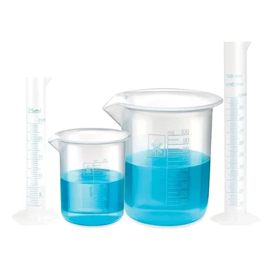 Bello Scientific Polypropylene 25ml & 100ml Measuring Cylinders with 25ml & 100ml Beakers, Blue Printed Graduation
