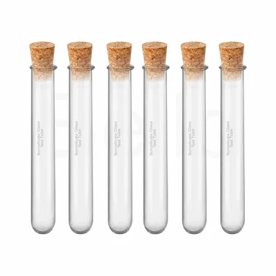 Bello Set of 12- Borosilicate Glass Test Tube 15X125mm with Wooden Cork Stoppers (6pcs Test Tube, 6pcs Cork)
