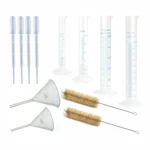 Bello Set of 12- Plastic Graduated Cylinders 10ml, 25ml, 50ml,100ml & 4pcs Pipettes, 2pcs Funnel, 2pcs Cleaning Brush