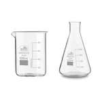 Bello Set of 2, 100 ml Beaker and 250 ml Conical Flask with Graduation Marks, Borosilicate 3.3 Glass