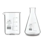 Bello Set of 2 Borosilicate 3.3 Glass Beaker and Conical Flask of 50 ml with Graduation Marks