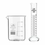 Bello Set of 2 Borosilicate 3.3 Glass Scientific Beaker 500ml & 50ml Cylinder of Round Base for Laboratory