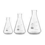 Bello Set of 3, Borosilicate 3.3 Glass Conical Flask 25ml, 50ml, 100ml with Graduation Marks for Laboratory