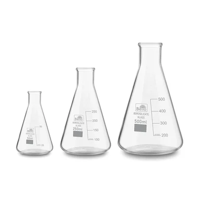 Bello Set of 3, Borosilicate 3.3 Glass Conical Flask 50ml, 250ml, 500ml with Graduation Marks for Laboratory