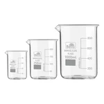 Bello Set of 3 Beaker 100ml, 250ml, 1000ml with Graduation Marks, Borosilicate 3.3 Glass for Laboratory