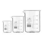 Bello Set of 3 Beaker 100ml, 250ml, 500ml with Graduation Marks, Borosilicate 3.3 Glass for Laboratory
