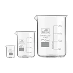 Bello Set of 3 Beaker 10ml, 100ml, 250ml with Graduation Marks, Borosilicate 3.3 Glass for Laboratory